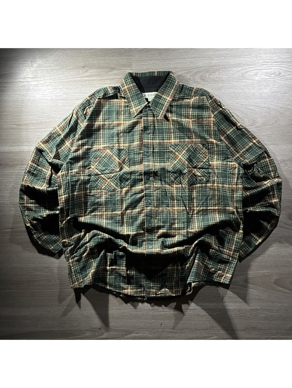 Vintage 90s Haband Mens XL Green Plaid Heavyweight Flannel Shirt Swaziland Cabin